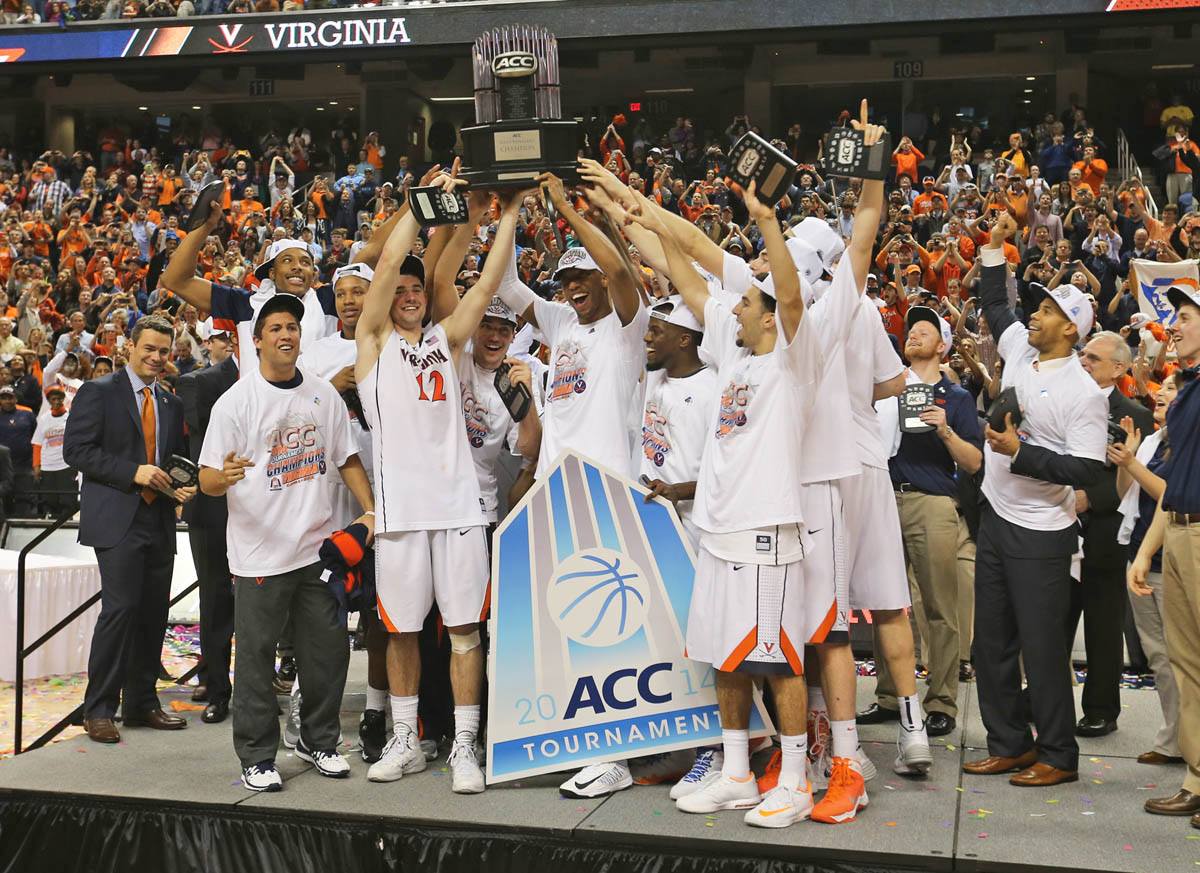ACC CHAMPS! Cavaliers Down Duke to Win ACC Tournament Title and Regular Season Crown. This photo was taken at the Greensboro Coliseum Complex, March 2014. (Photograph by Matt Riley) 