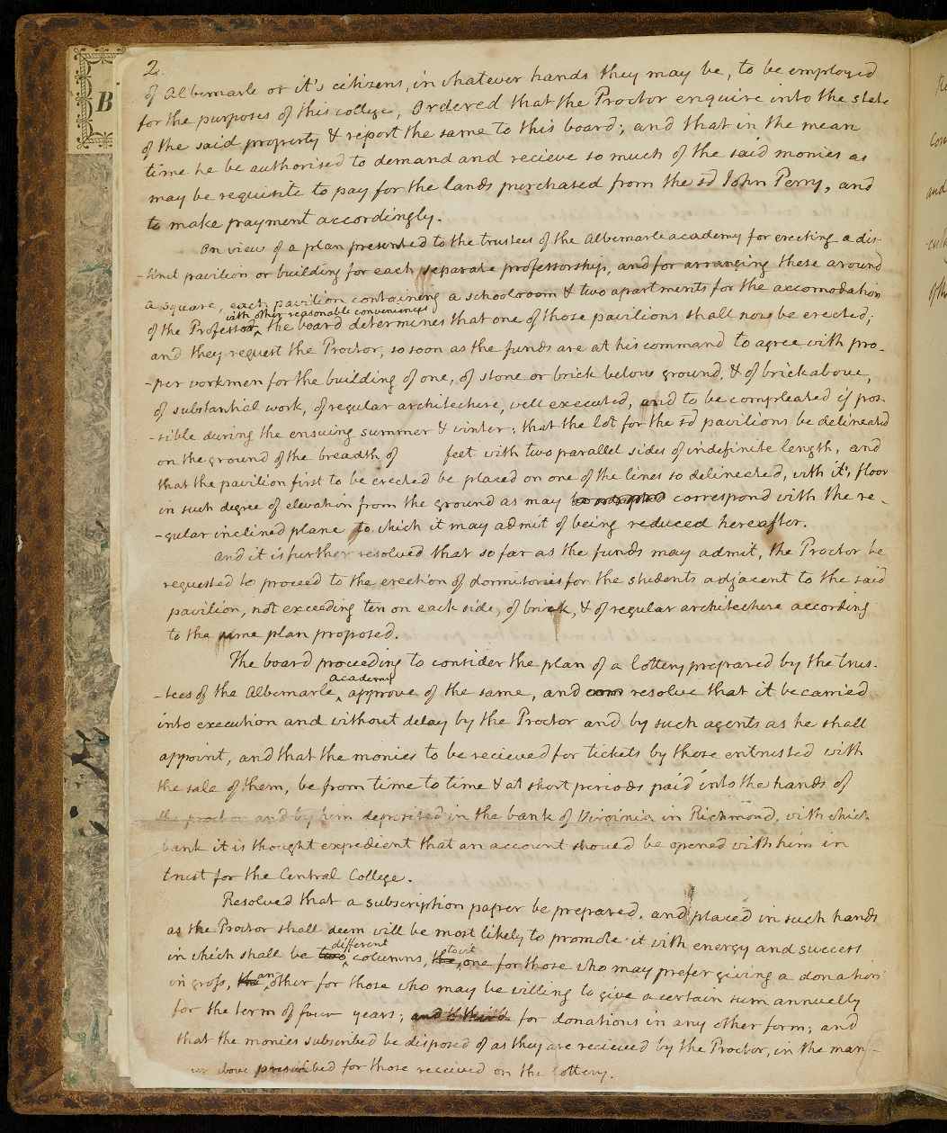 Page two of the Minute Book of the Board of Visitors, written in Thomas Jefferson's hand, 1819.