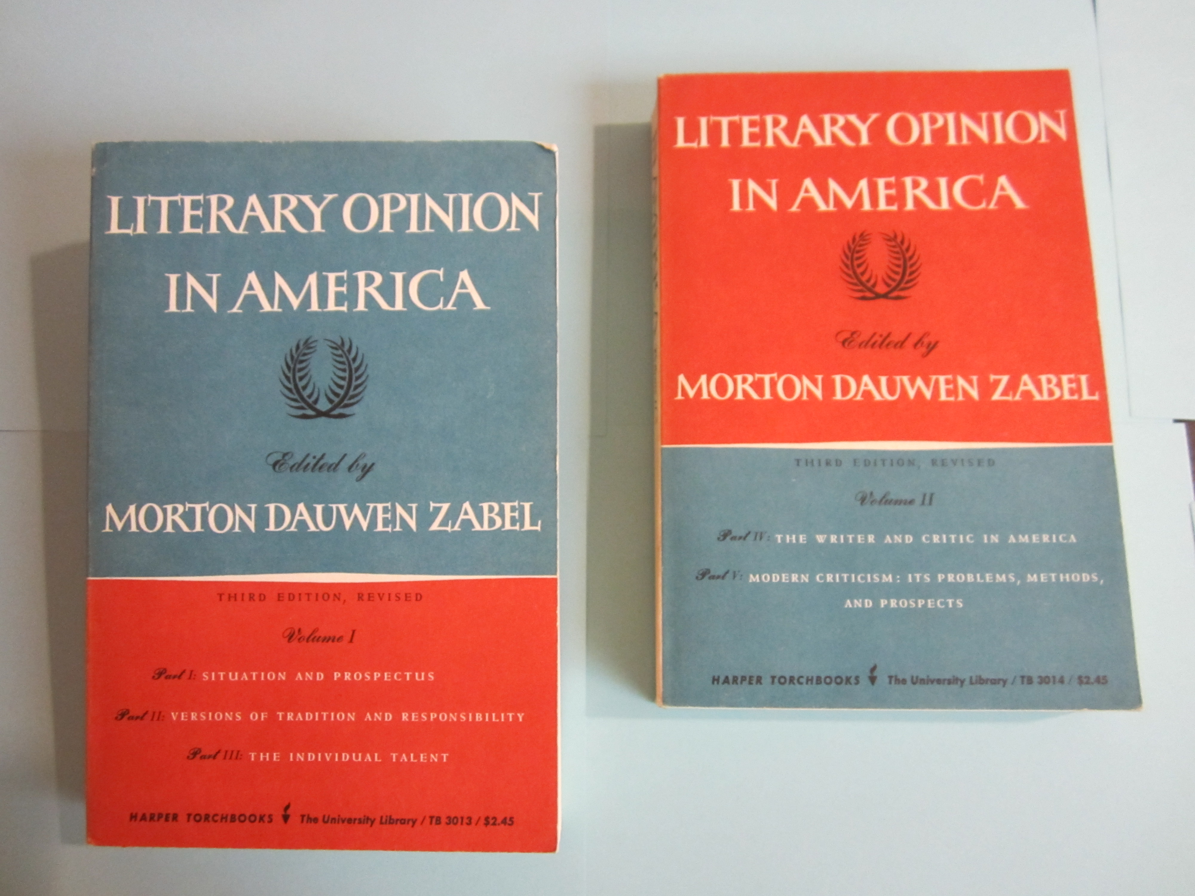 Literary Opinion in America, Zabel’s most notable book, in two volumes (PS 3511 .A86 Z8525 1962 edition. Photograph by Donna Stapley)