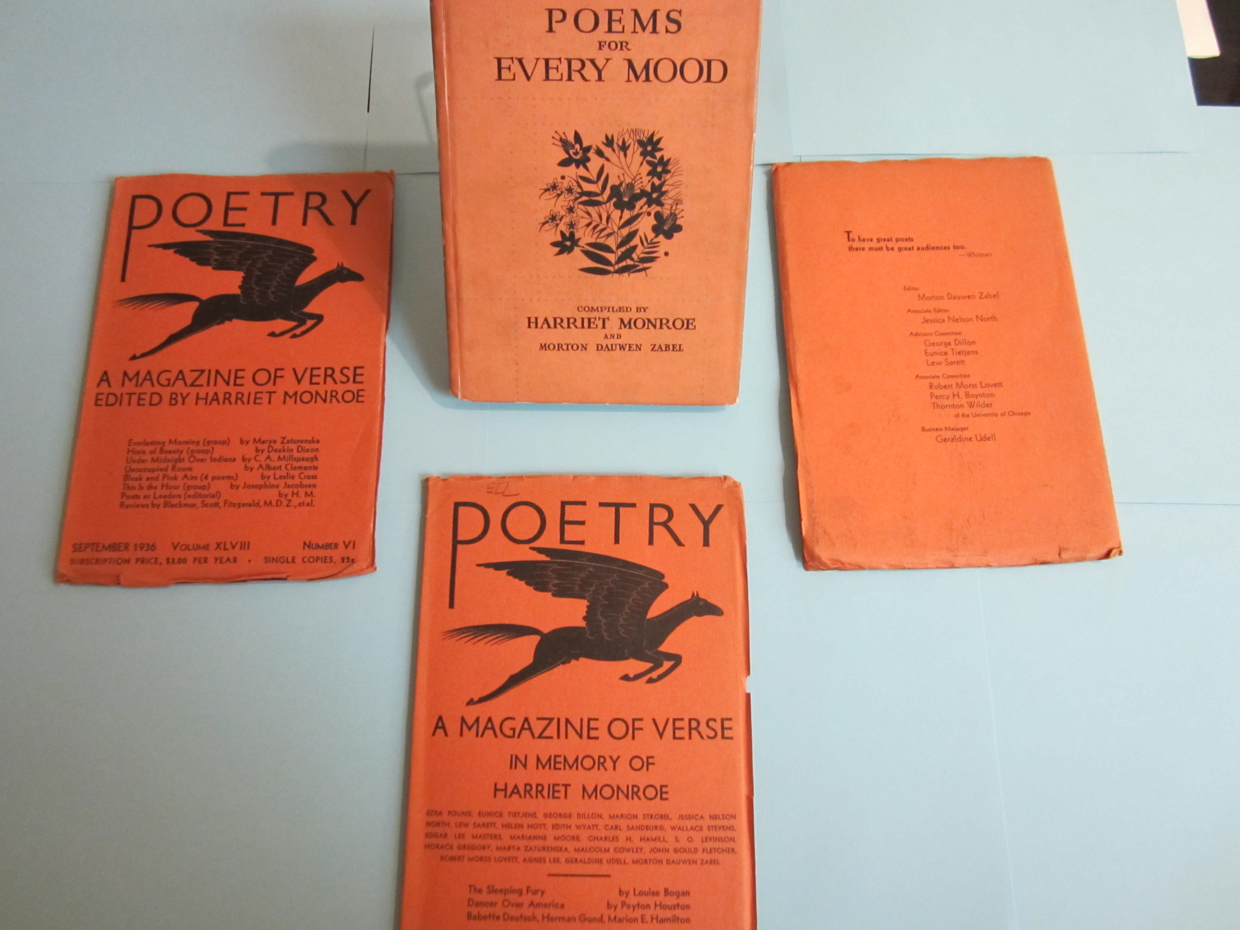 Poems for Every Mood, compiled by Harriet Monroe and Zabel (PS 3545 .I544L65 1933. Clifton Waller Barrett Library of American Literature. Photograph by Donna Stapley.)