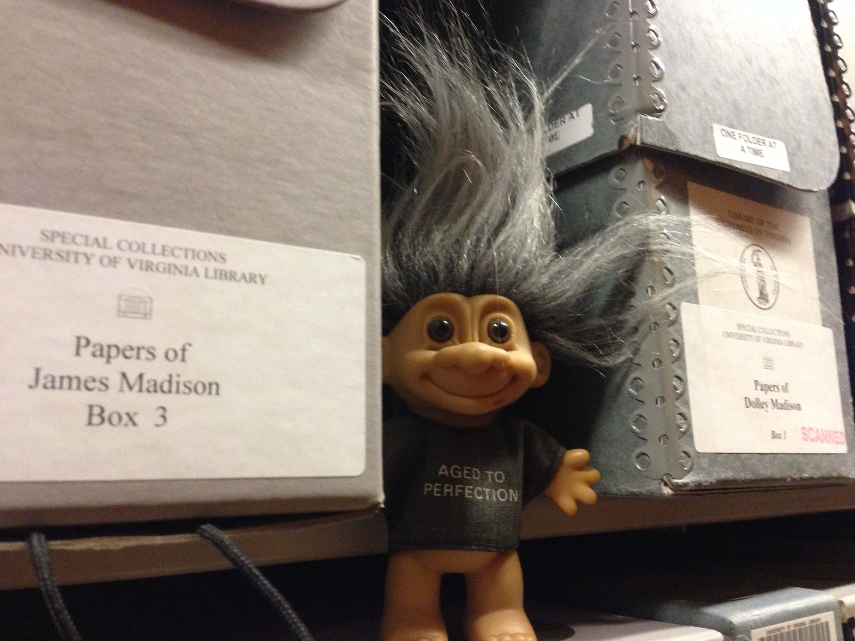Since Tiffany's arrival we've experienced a sharp uptick in troll sightings in the stacks. Fortunately, trolls produce no threat to collection materials, but we are monitoring the situation just in case. 