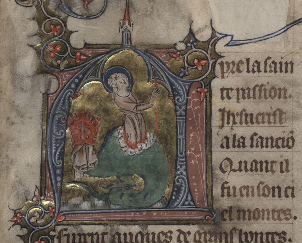 One of the images students viewed was this page from the Verse life of St. Margaret from a Picardy Book of Hours, ca 1325. Image by UVA Library Digital Services.