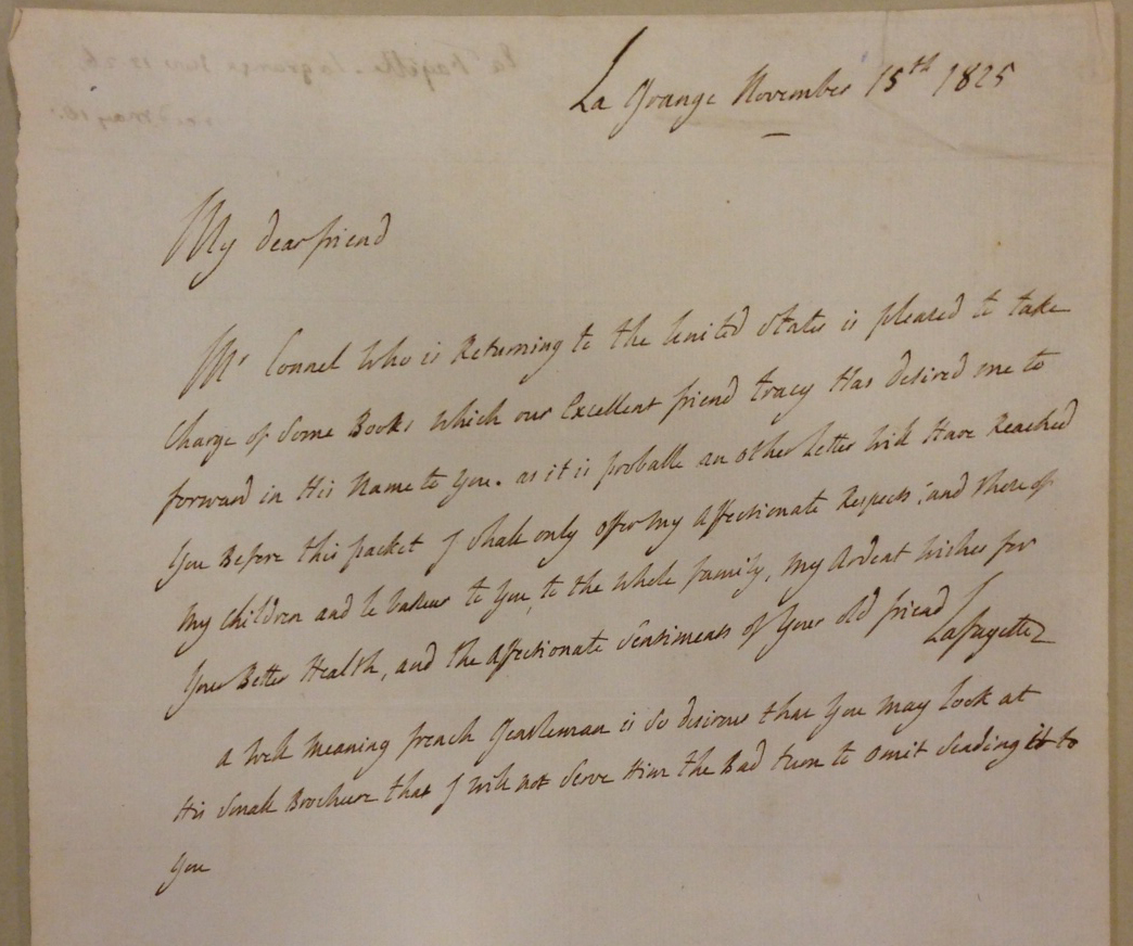 Lafayette to Thomas Jefferson, November 15, 1825.  (MSS 8885)