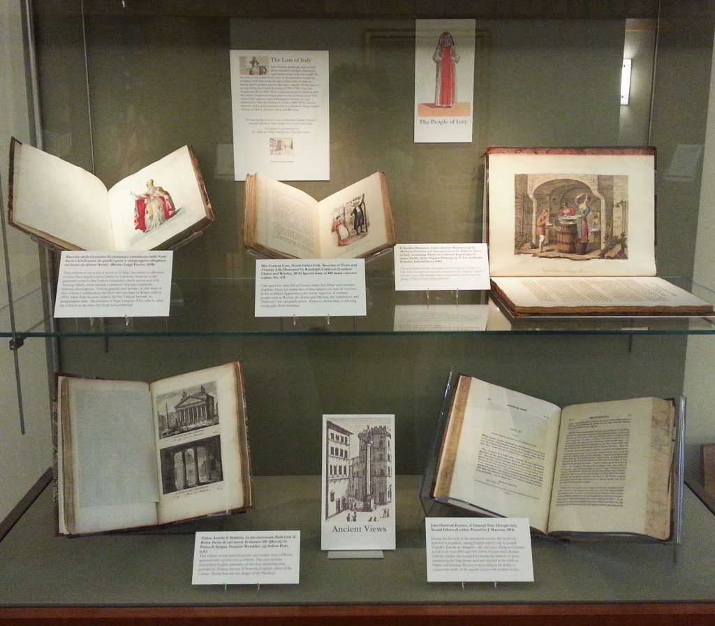 Books featuring ancient views from the exhibition "The Lure of Italy." Photograph by Petrina Jackson.