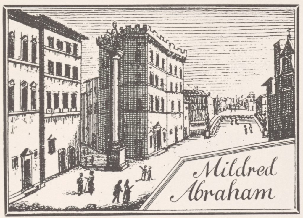 Bookplate of Mildred K. Abraham. Image by Digital Production Group.