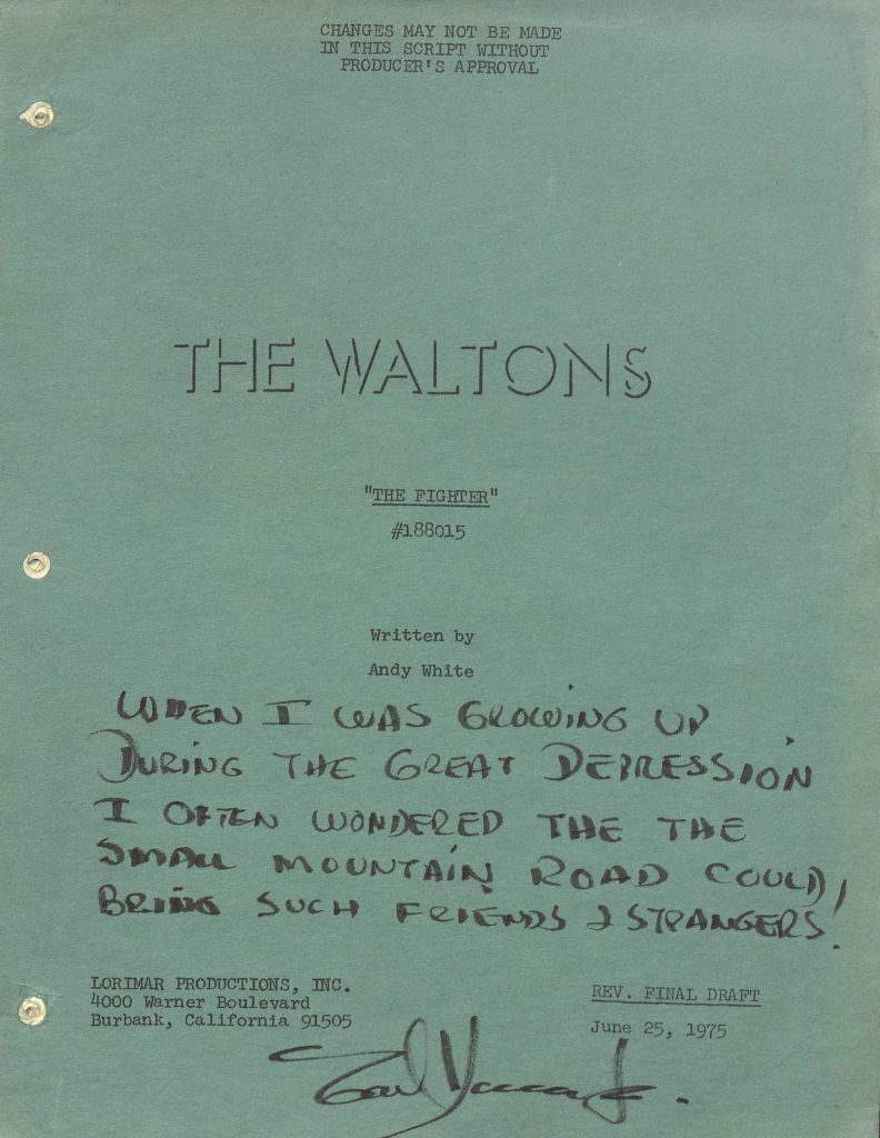 The final draft of of The Waltons television script