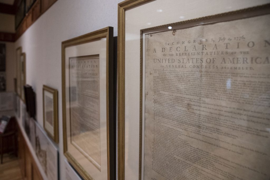 Photograph of documents on display in the Declaration of Independence Gallery